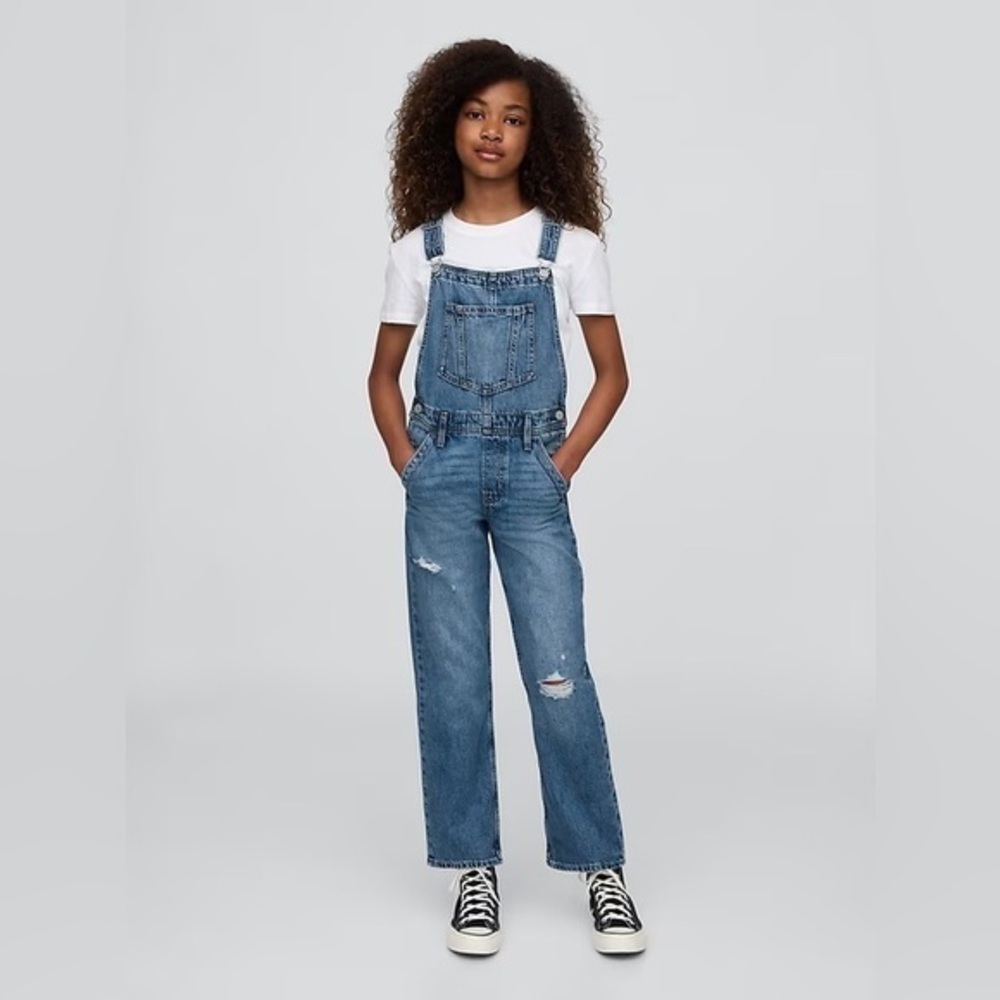 GAP Kids Denim Distressed Overalls Girls L